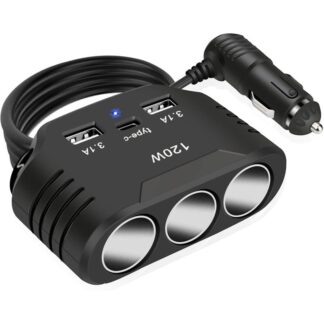 12V USB Cigarette Lighter Car Charger Splitter, 120W Multi Power Socket Cigarette Lighter Socket with 3 USB Ports