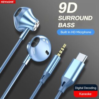 9D Stereo Type C&3.5mm Gaming Headsets Wired Earphones In-ear Headphones HiFi Bass Earphones for  Earbud In Mic Handsfree