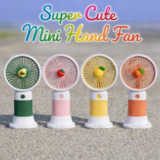 Mini Portable Handheld Fan USB Rechargeable Strong Wind Cute Cartoon Fruit Design with Phone Holder & Base