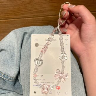 Beaded Phone Chain Charm Lanyard for iPhone Samsung, Cute Baroque White Bow, Flower Charm, Universal Accessories Jewelry Pendant