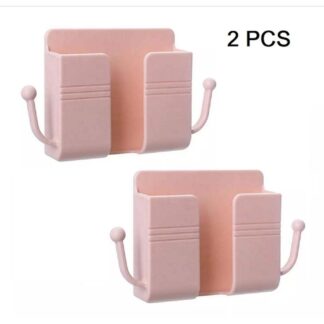 2 PCS Mobile Phone Charging Hanging Holder Multifunction Wall Mounted Plug Bracket Remote Control Mounted Storage Box