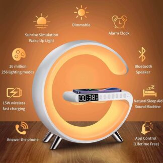 G63 Smart Bluetooth Speaker Lamp – 4-in-1 Wireless Charger, RGB Light, Clock & Speaker By Pucko Gadgets