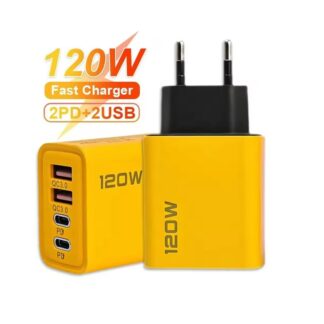 4 in 1 Mobile Adapter Charger 4 Ports (2 USB + 2 PD) Plug Quick Charge 3.0 Wall Charger Adapter For iPhone 15 Samsung Xiaomi Android PD USB EU  and Cable
